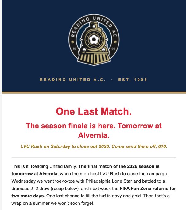 Sample RUAC fan email with the club crest header