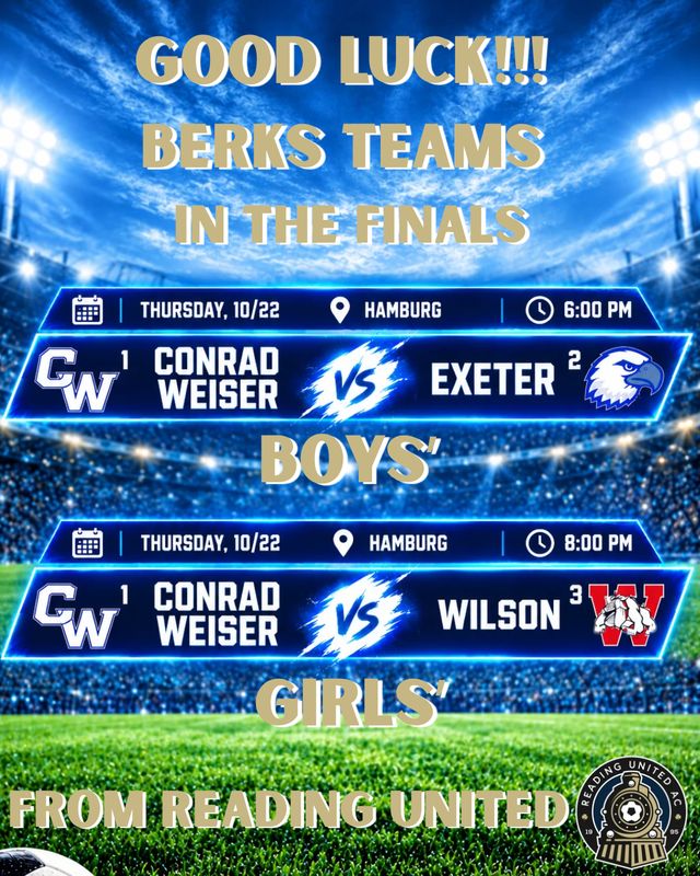 Good luck Berks teams in the finals: Conrad Weiser vs. Exeter and Conrad Weiser vs. Wilson, Thursday, October 22, at Hamburg