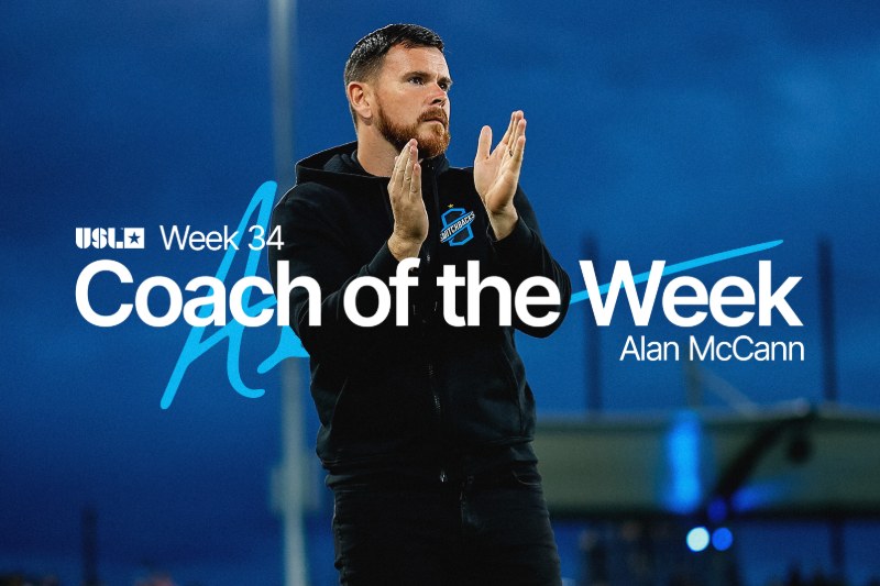 USL Championship Week 34 Coach of the Week graphic featuring Alan McCann